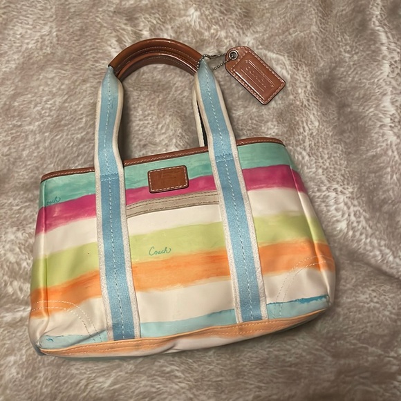 Y2K Coach Watercolor Striped Handbag with Leather Accents - Picture 7 of 16
